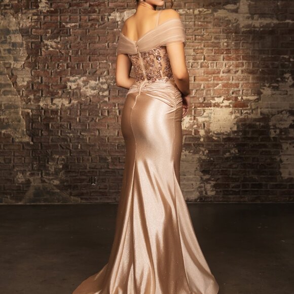 Gold,blue,black,off shoulder long beaded formal prom evening party plus size - Picture 4 of 10